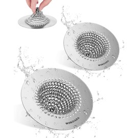 Wokdada 2 PCS Kitchen Sink Drain Strainer, Flippable Mesh Sink Strainer, 304 Stainless Steel Sink Screen, Easy Clean Large Basket Strainer, Anti-Clog Garbage Disposal Cover Fit for Standard Sink Drain