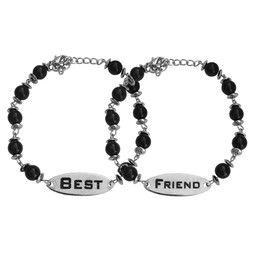 M Men Style Friend Oval Charm Beaded Bracelet With Lobster Clasp Black And Silver Zinc Metal And Crystal Bracelet For Boys And Girls