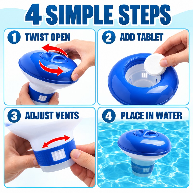 4 Pack Floating Pool Chlorine Tablet Dispensers with Adjustable Flow
