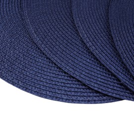 Round Braided Placemats Set of 4 Washable Easy to Clean Place Mats for Dining Tables Woven Non-Slip Heat Resistant Table Mats 15 Inch (Dark Blue)