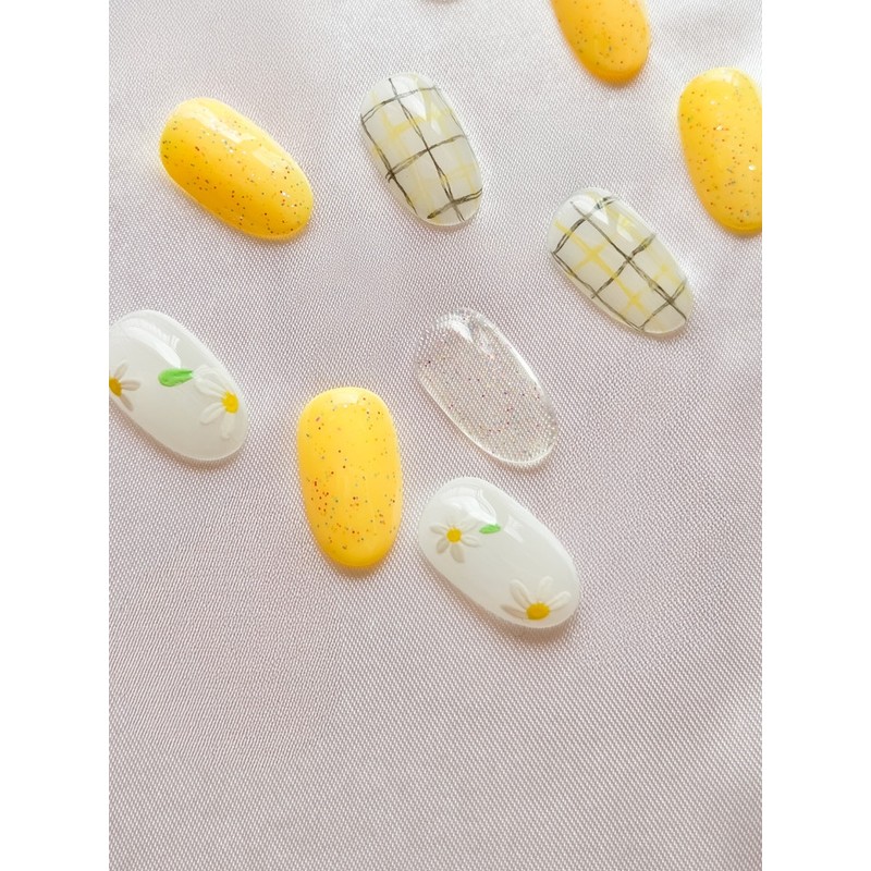 Daisy flower nail check drawing handmade nail tip - short