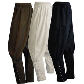 Men's Ankle Banded Pants Medieval Viking Navigator Pirate Costume Trousers Renaissance Gothic Pants, Coffee, XX-Large