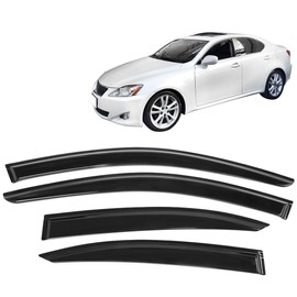 IKON MOTORSPORTS Window Visors Compatible with 2006-2013 Lexus IS250 IS350 & 2008-2014 is F, Dark Smoke Slim Style Acrylic Car Rain Sun Window Shade Guard Visor