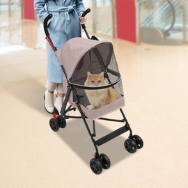 Pet Travel Stroller,Foldable Dog Cat Jogger Stroller, Cat Stroller Small Dog Stroller with 4 Wheels,Breathable & Visible Mesh for Walking, Shopping,Traveling (Pink)