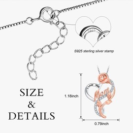 MUATOGIML Mother in Law Necklace 925 Sterling Silver Rose Heart Pendant Necklaces Jewelry Gifts for Mother in Law from Daughter in Law
