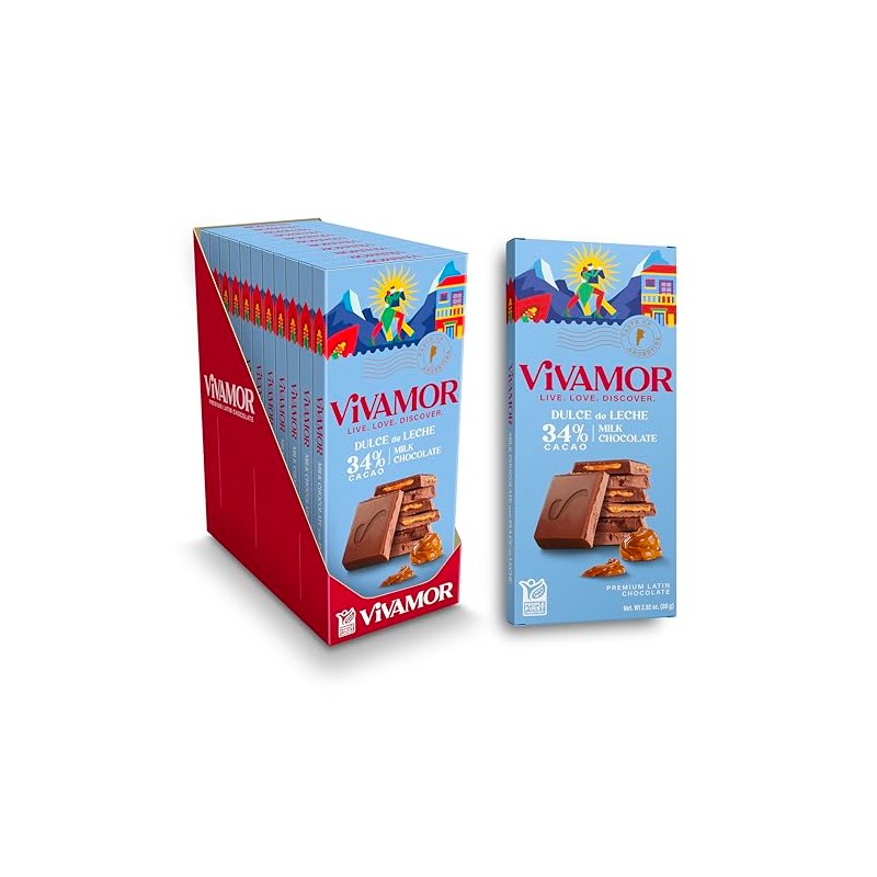 Vivamor Premium Milk Chocolate Bar, Dulce De Leche, 2.82 oz,