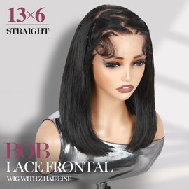 WIGER 13x6 Straight Bob Lace Frontal Wigs Braided Wig for Black Women Glueless Bob Wig with Z Hairline Braided Lace Front Wigs 14 Inch Synthetic Full Lace Frontal Natural Black Straight Bob Wigs