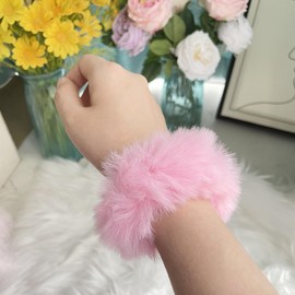 2pcs Pink Furry Hair Scrunchies Cute Hair Bands with Faux Rabbit Fur Elastic Hair Ties Hair Bobbles Ponytail Holders Girls Women Hair Accessories