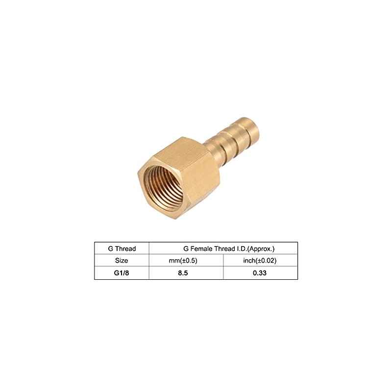 sourcing map Brass Hose Barb Fitting Connector, 6mm Barb G1/8