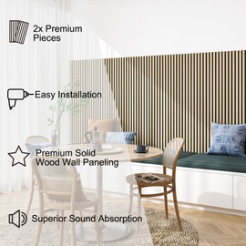 ROOMTEC Acoustic Wood Wall Panels, 2 Pack 94.5” x 12.6” Soundproof Wall Panels,Wood Slat Wall Panels for Interior Wall Decor (Oak)