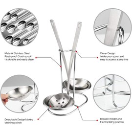 GoldNJade 304 Stainless Steel Double Ladles Holder Vertical Spoon Rest Cooking Utensils Stand with 4 inch bowls
