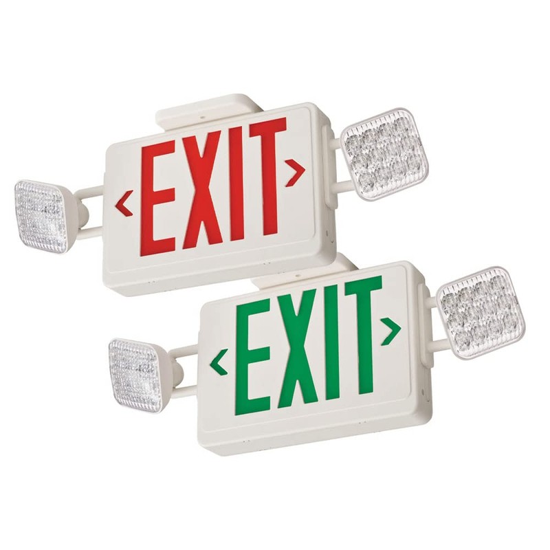 Lithonia Lighting Basics LED Exit Sign/Emergency Light Combo, Red/Green Switchable