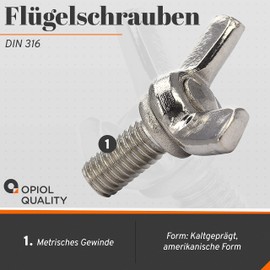OPIOL QUALITY® Wing Screws DIN 316 M6 x 16 mm Made of Stainless Steel A2 V2A (Pack of 4) American Shape Wing Screw Thread Screws