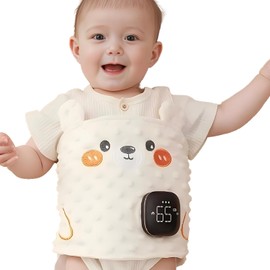 ISANPAN Baby Soother Belt,Infant Heated Belly Band,Soothe Baby's Tummy with Gentle Warmth and Vibration (Beige)
