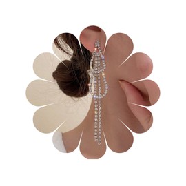 TseenYi Long Tassel Rhinestone Earrings Silver Rhinestone Tassel Earrings Long Tassel Earrings Bridal Long Tasel Drop Earring Long Earring for Women and Girls, Rhinestone