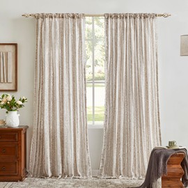Privacy Sheer Curtains for Living Room 84 Inches Length,Taupe Bedroom Light Filtering Semi Sheer Window Curtain Drapes,2 Panels Set Back Tab Rod Pocket Striped Tulle Curtains