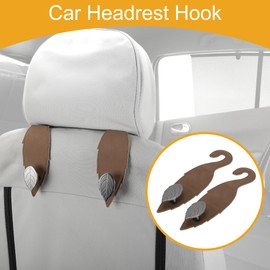 Partuto 2 Pcs Universal Car Seat Headrest Hook for Most Car, SUV, Truck Car Seat Back Organizer Hooks Sturdy Faux Leather Metal Brown 7.87"x2.17"
