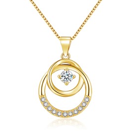 Cangall Silver Necklaces for Women, 925 Sterling Silver Necklaces with Double Circle Pendant, 45+ 5cm Gold Necklaces Chain & Interlocking Pendant, Jewellery Birthday Gifts for Her/Daughter/Mother