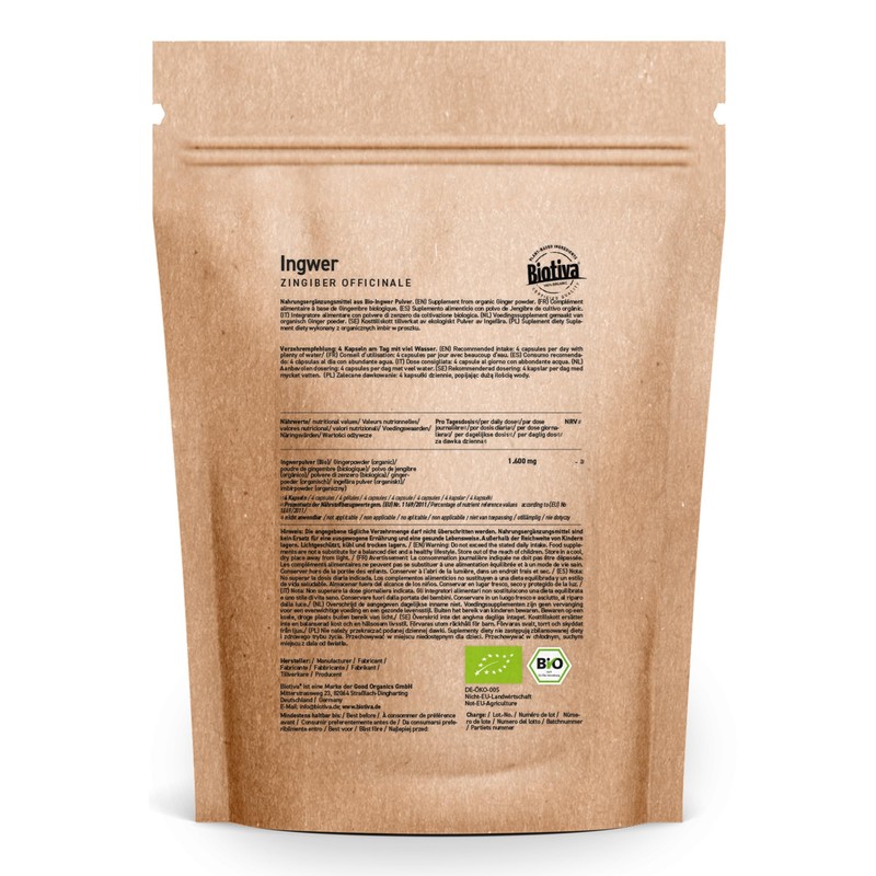 Ginger Organic Capsules, Pack of 180, 400 mg per Capsule,