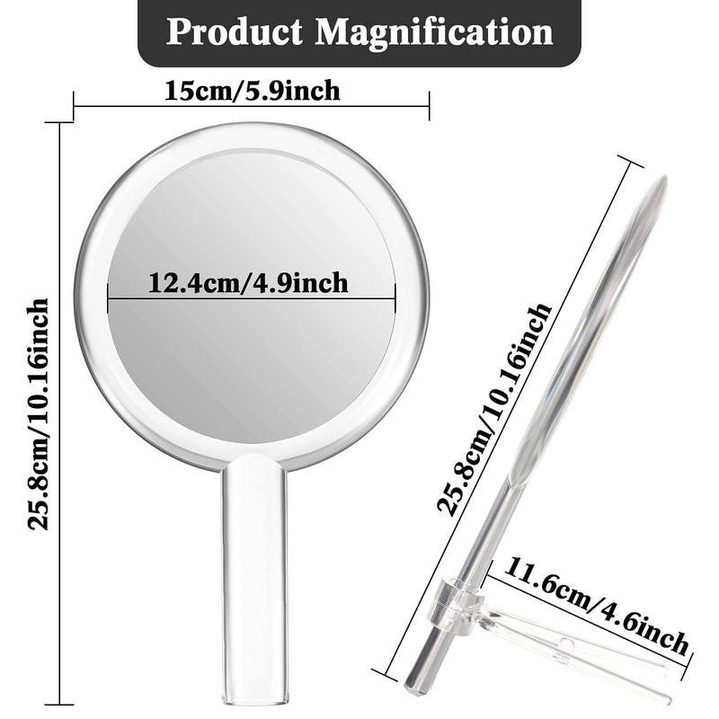 Queekay Double-Sided Handheld Mirror with Stand, 1X/10X Magnifying Mirror, Clear