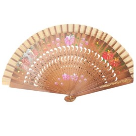 CLGIFT Floral Vintage Spanish Folding Fan Doubled-Side Flower Wood Fan for Wedding Party Decor/Dancing Hand Fan (Brown)