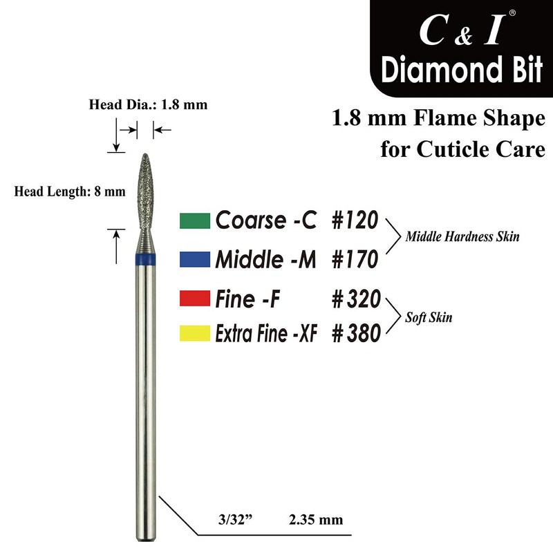 C & I Diamond Nail Drill Bit Flame Shape E-File