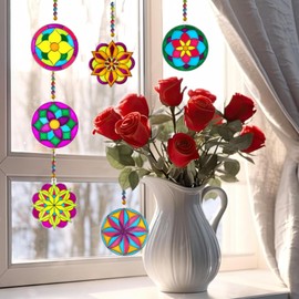 Ayhuhra 30 Sets Mandala Suncatchers Craft Kits Stained Glass DIY Window Paint Art Flower Suncatcher Kits for Spring Summer Party Activities Art Project Party Favors