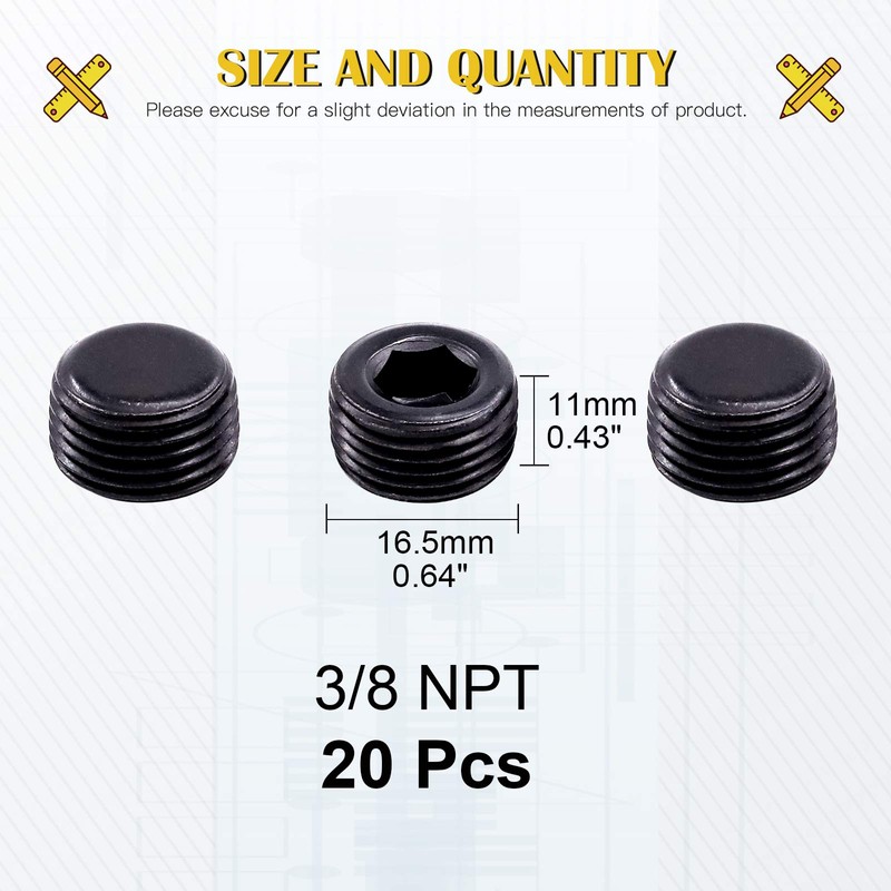 Mardatt 20pc 3/8" NPT Carbon Steel Pipe Plug Set -