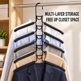 5-Tier Space Saving Clothes Hanger with Non-Slip Foam Padded Arms, Stainless Steel Closet Organizer