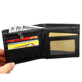 Black Real Leather Wallet Purse for Mens With Security Chain