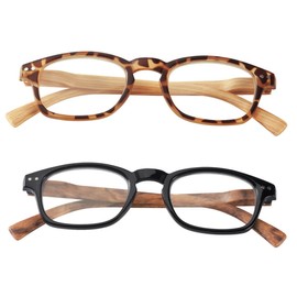 Reading Glasses with Wood Grain Bows, 2 Pair - Magnification 5.50X