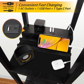 SHINE HAI 3-in-1 Shelf Floor Lamp with 1 USB&Type C&1 AC Outlet, 3-Tiered LED Bedroom Lamp, Shelf & Storage Combination Modern Standing Light