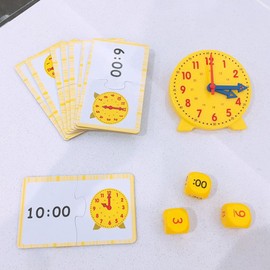 FUSONGQINTANG Children's Learning Clock for Children from 6 and 8 with 12 Cards and 3 Dice Demonstration Clock Model for School Boys Girls