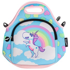Fringoo® Kids Lunch Bag - Made from Neoprene Thermal Insulated Material - School Lunch Bag - Zipped Pocket Shoulder Strap (Unicorn Rainbow Clouds)