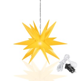 OVILUM Luminous Star 3D with LED Lighting, Yellow, Diameter 57 cm, 3D Star with 18 Tips, Weatherproof, Garden Decoration, Living Room, Christmas Decoration, Christmas Star, with Timer, 7.5 m Cable