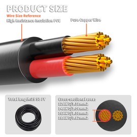 Energeaster 25FT 12 Gauge Electrical Wire 2 Conductor,12 AWG Electrical Wire Stranded PVC Cord OFC Cable,2 Core Flexible Extension Power Cord for Auto Cord for LED Lamp Lighting Strips Automotive