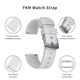 JWNSPA Fluorine Rubber FKM/FPM Watch Band - 20mm 22mm Quick Release Soft Diving Strap for Men Women(White,22mm)