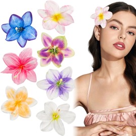7PCS Hawaiian Flower Hair Clips for Women, Plumeria Claw Clips for Think Thin Hair Artificial Tropical Flower Hair Accessories for Girls