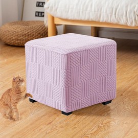 Bifaun Vogel Ottoman Square Stretch Foot Stool Slipcovers Square Foot Rest Covers Protector with Elastic Band Washable Storage Ottoman Cover S Light Pink
