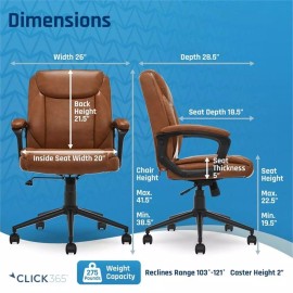 Click365 Transform 1.0 Ergonomic Mid Back Desk Chair Bonded Leather Cognac
