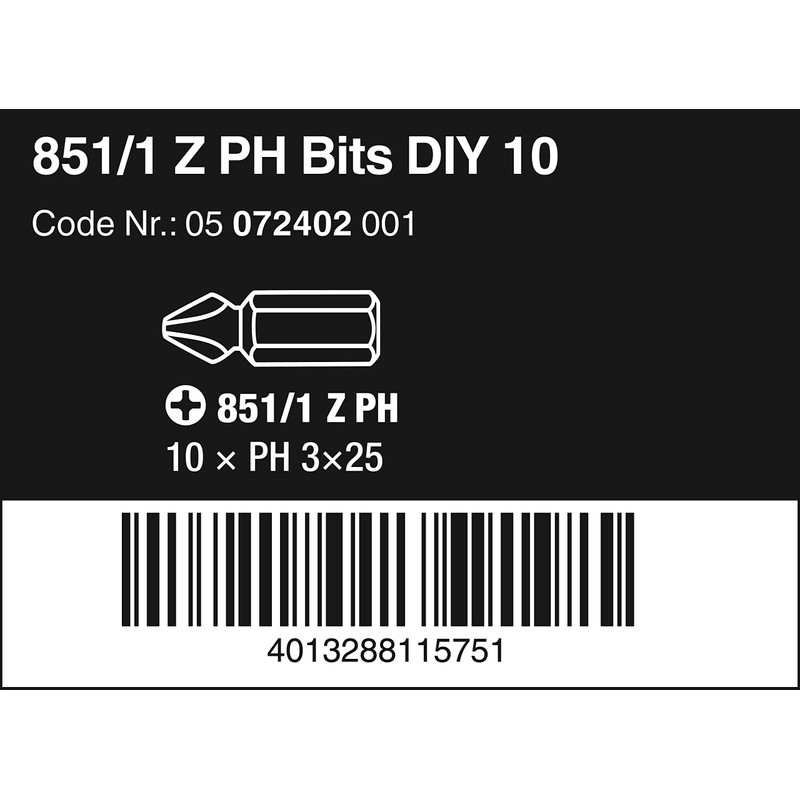 Wera 05072402001 Phillips Extra-Tough Bits 851/1 Z PH3 x 25