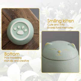 Umberdom Cat Urns for Ashes, Matte Ceramic Cat Ashes Urns Handicrafted Pets Ashes Urns Keepsake Memorial Gift, Ashes Holder with Box (Light Green, Large)