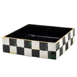 MACKENZIE-CHILDS Ceramic Luncheon Napkin Holder, Kitchen Napkin Holder for Table and Countertop, Black-and-White Courtly Check