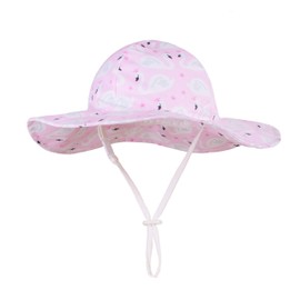 LANGZHEN UPF Beach Sun Protection Hat for Baby Girls Adjustable Toddler Kids Hat Wide Brim Summer Outdoor hat with Chin Strap(Swans-Pale, M: 1T-2T (50cm /19.7"))