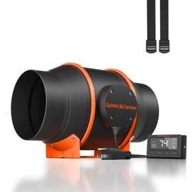 Spider Farmer 6 Inch Inline Fan with Temperature Humidity Controller, Quiet Duct Fan Intake Fan for Grow TentRoom, Heating Cooling Duct Booster Fan for Growing and Planting with Led Grow Light