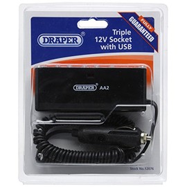Draper 12076 12V 3-Socket Adaptor with USB