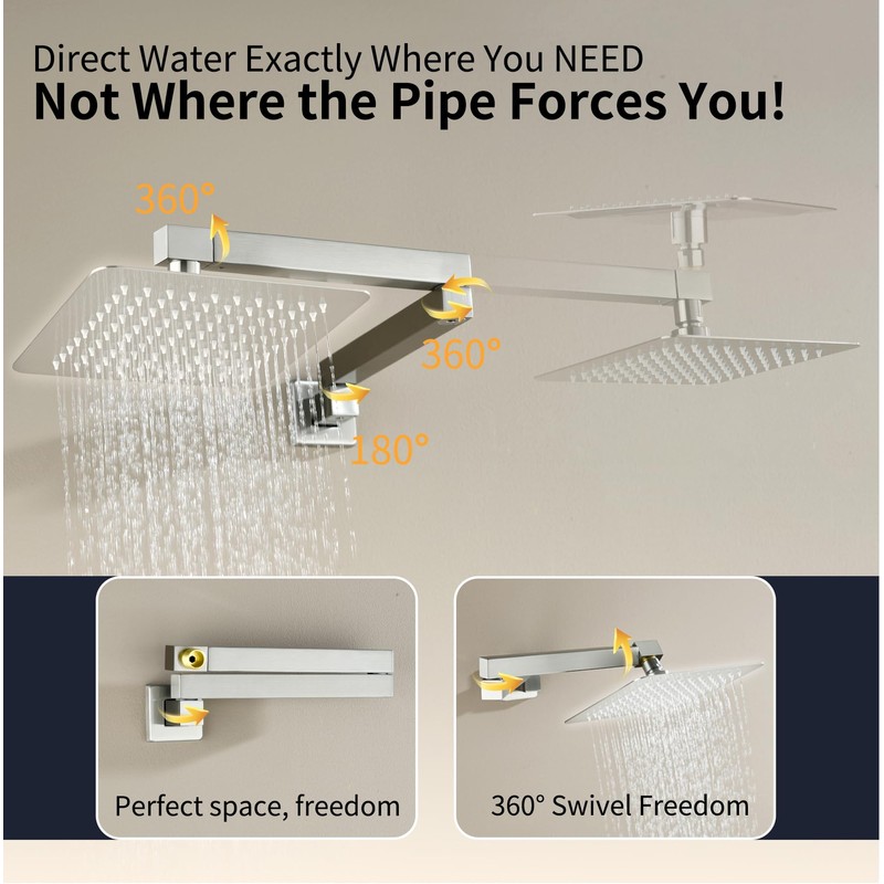 18.5 Inches Straight Extended Pivoting Shower Arm With Flange, Rain