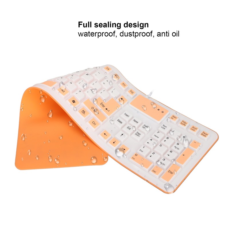 Foldable Silicone Keyboard 106 Keys Waterproof Dustproof Foldable USB Wired