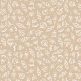 Santa's Stash Tan Ornaments 100% Cotton Fabric by The Yard