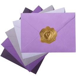 Toperd 50 Pack Colored A7 Invitation Envelopes 5x7 with Gold Stickers for Cards and Invitations, 5 Colors (Purple, 5 1/4 x 7 1/4 inches)